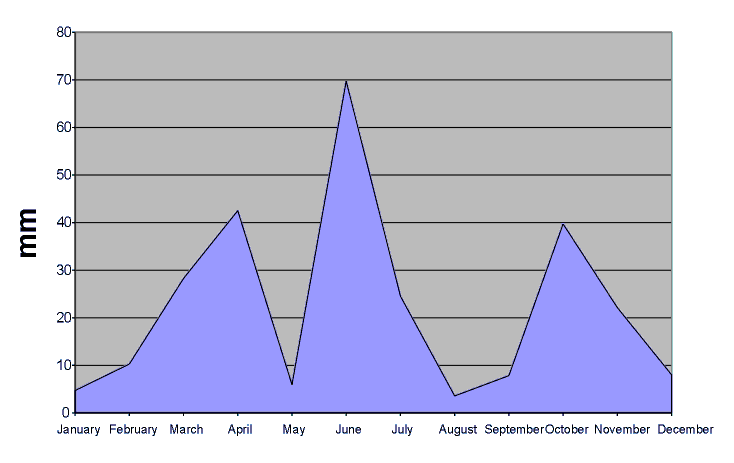 Rainfall, 1/1/96-12/31/96 by months